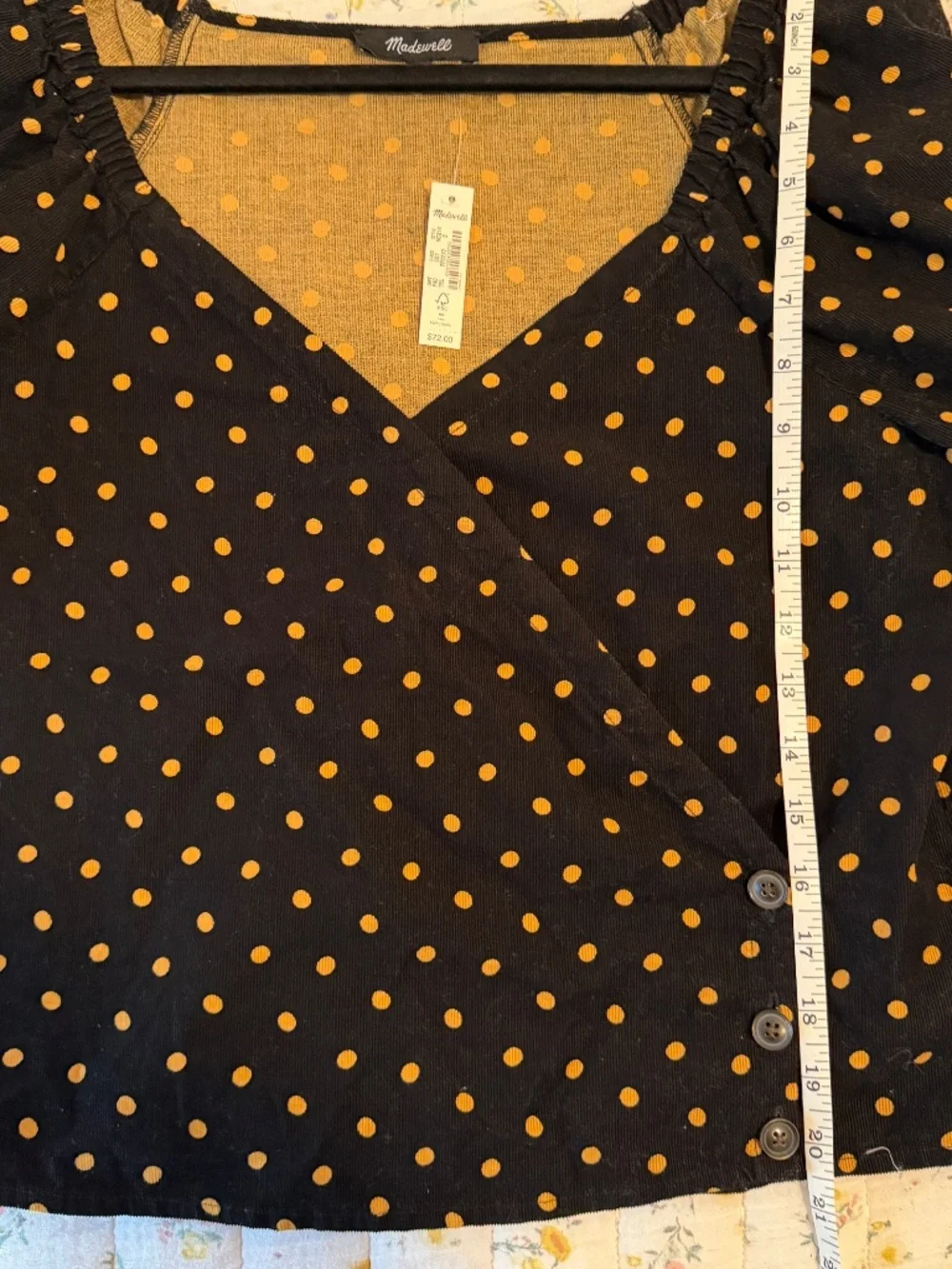 NWT Madewell Polka Dot Puff Sleeve Blouse Women's Small Black Brown Cotton VNeck